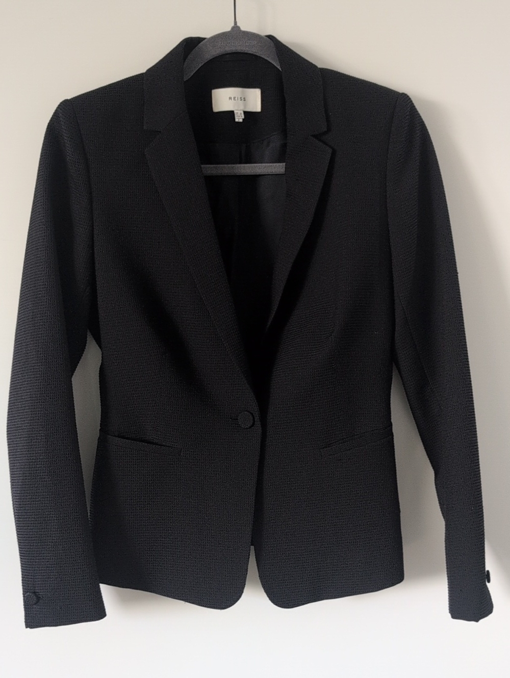 Reiss Black Single-Button Textured Blazer